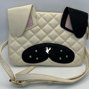 Betsey Johnson Cream and Black Quilted Dog Face Crossbody Bag